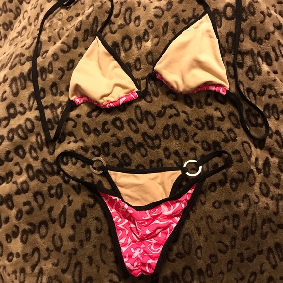 Micro Scrunch Bum Bikini in Pink and Black - Picture 2 of 5